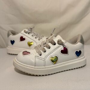 Jellypop Heartland Rainbow‎ Sneakers Little Girls Size 8C White Rainbow Hearts